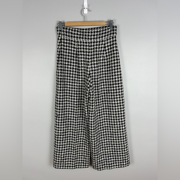 ZARA Houndstooth High Rise Wide Leg Trousers Cropped Size Med Office Career - Picture 3 of 4